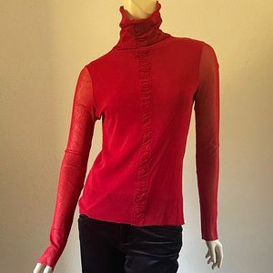 Fuzzi by Jean Paul Gaultier Red Mesh Funnel Neck Top